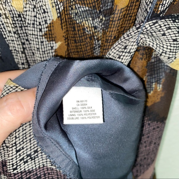 Anthro Maeve Silk Flutter Sleeve Abstract Floral Print Faux Wrap Dress - Picture 6 of 7